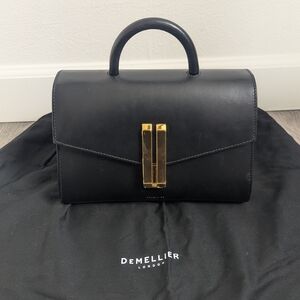 DeMellier Black Leather Top Handle Bag with Gold Hardware